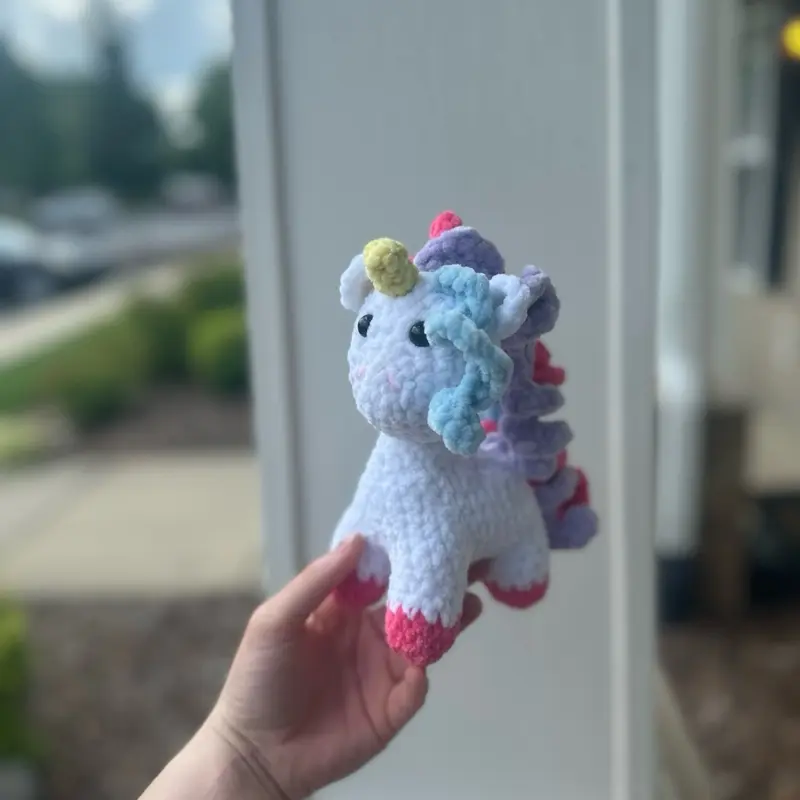 Crochet Colorful Unicorn Plush Extra Chunky Rainbow Horse Soft Cuddly Handmade Crocheted Amigurumi Stuffed Animal!
