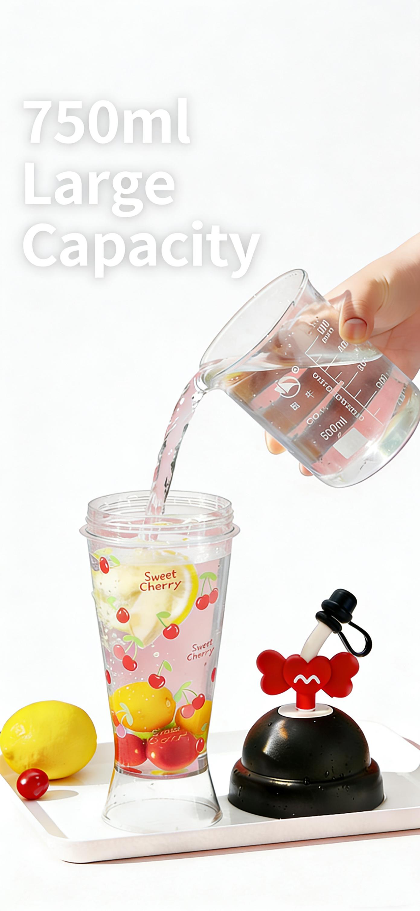 750ml Large Capacity Cute Straw Cup with Lid, Leakproof Silicone Straw Tumbler, BPA-Free Portable Water Bottle for Summer Iced Coffee, Smoothie, Bubble Tea, Travel & Daily Use