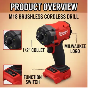 Milwaukee M18 18V 1/2 Inch Brushless Cordless Drill Driver, Perfect for Auto Repair, Construction and Home Workshop Maintenance