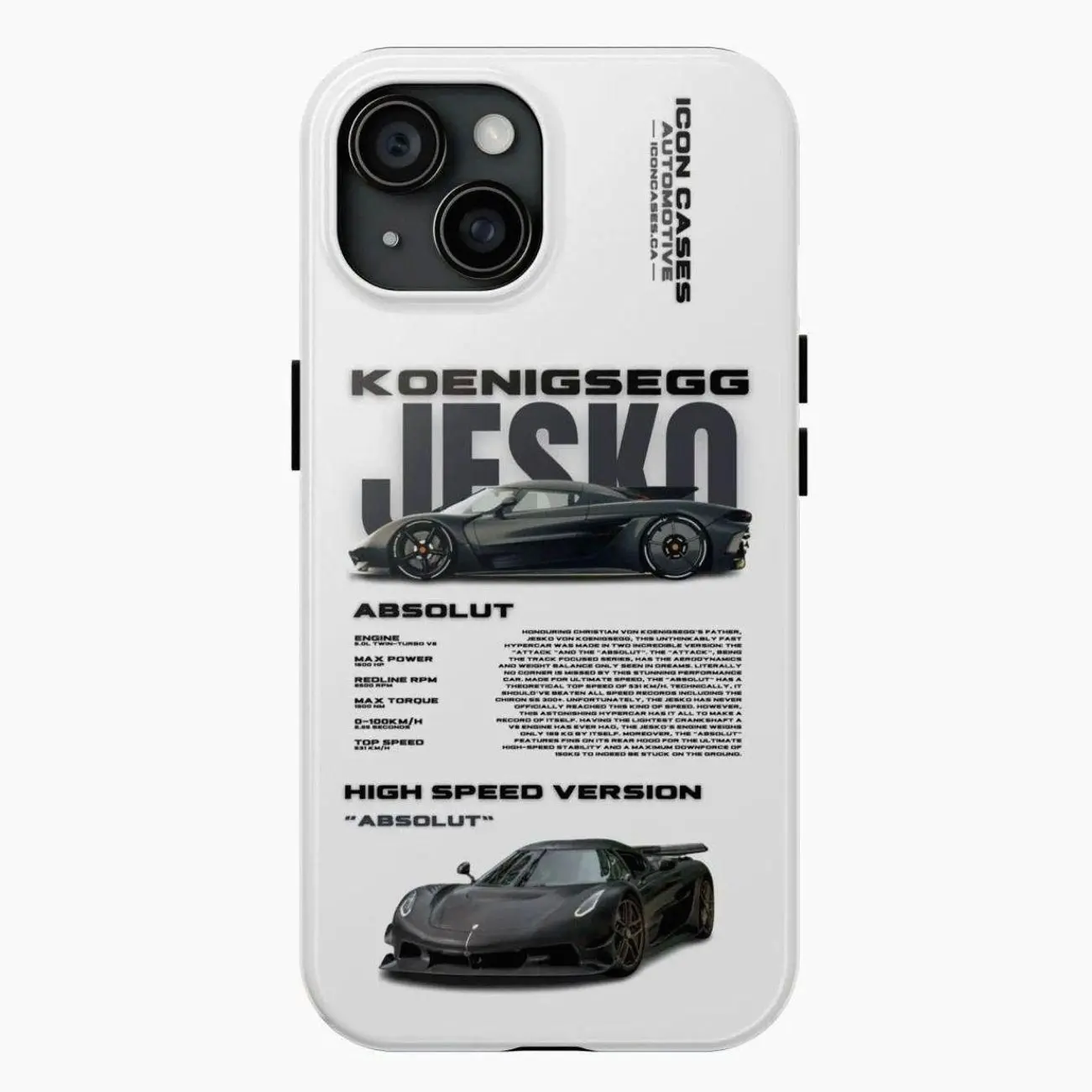 Koenigsegg Jesko Absolut iPhone Case, High Speed Hypercar Blueprint Graphic Protective Cover for iPhone 17–8 Plus