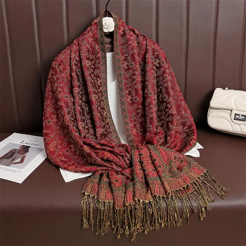 2024 New Winter Women Cotton Jacquard Scarf Big Shawl Fashion Elegant Lady Long Printing Decorate Scarves Sun Protection Bandana