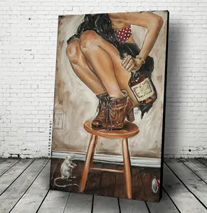 JEREMY WORST "Rats its Henn" Girl on Stool scared of Rat Wall art Pinup Decor Prints and Poster Acrylic Artwork Decoration Room Artistic Photo rat Ornaments