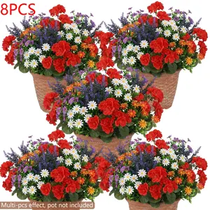 8pcs Artificial Mixed Scarlet Flame Geranium Vibrant Faux Flowers, Spring Decorative Flowers for Home & Office Decoration, Artificial Flower Bouquet, Artificial Flower Decorations