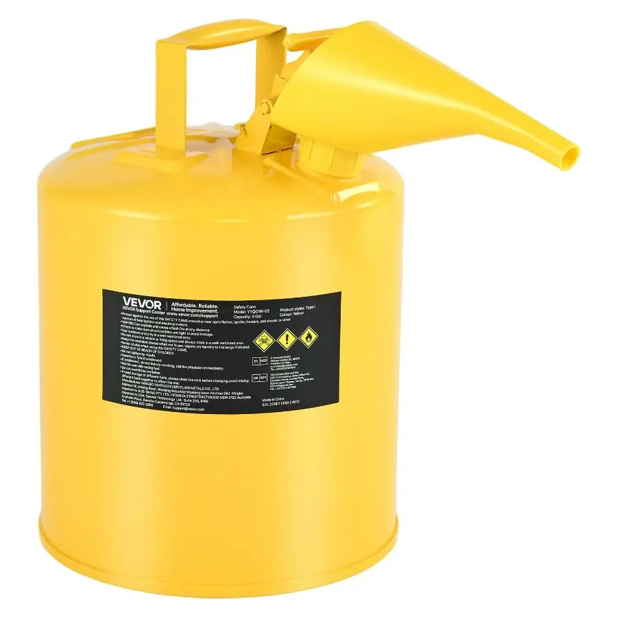 fathersdaygift  VEVOR Safety Gas Can, 5 Gallon Type I Red Safety Can for Gasoline with Stainless Steel Flame Arrester, Self - Closing Lid, and PE Funnel, Carbon Steel Flammable Storage Container with Ergonomic Handle