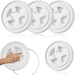 4 Pieces 5 Gallon White Bucket Lids, 12inch Leak-proof Plastic Seal Screw Top Airtight Lids, Reusable Drum & Pail Lid for Pet Food Storage, Home Paint Storage and Industrial Storage Buckets