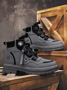 1 Pair of Stylish Men's Rotating Buckle Outdoor Work Boots | Street Functional Style | Exquisite Leather Upper + Anti-Slip PVC Sole + Convenient Rotating Buckle | Daily Outings/Outdoor Wear, Must-Have Unique Workwear Shoes for Trendsetters Footwear