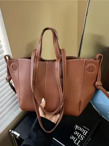 New Vintage Minimalist Light Brown Leather Tote Bag Drawstring Purse with Double Handles and Drawstring Adjustment Perfect for Daily Commutes, Dates, and Casual Outings Adjustable Crossbody Bag Crossbody Shoulder Purses