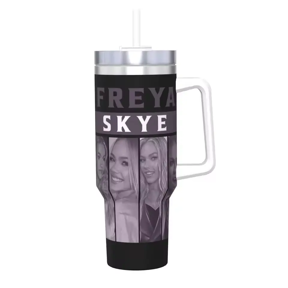 Freya Skye Singer Tumbler 40oz Stainless Steel Double Wall Vacuum Insulated Tumblers Mug With Straw