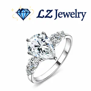 #17 (Pear 3CT) 925 Sterling Silver Synthetic Moissanite Ring