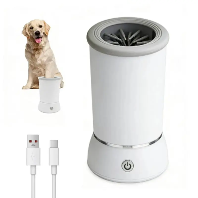 Automatic Electric Pet Paw Cleaner Cup - Rechargeable Auto Wash Tool with Soft Silicone Brushes, Portable Deep Clean Muddy Paw Washer for Small-Med Dogs & Cats Grooming