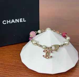Pre-owned Chanel Gold Tone Multicolor Bead & Pearl CC Bracelet mq242
