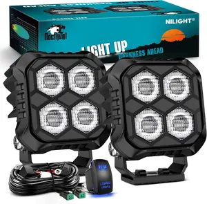 Nilight LED Pod Light 2 PCS 2.8 Inch 20 W Square Driving Lights 4 LED Hyper Flood Beam Offroad Light Work Light w/18AWG Rocker Switch Wiring Harness Kit for Truck Motorbike Boat ATV UTV SUV light pod offroad  Car Accessories  dealsforyoudays