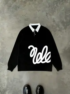 Men’s Statement Polo Sweatshirt, Soft Fleece Fabric with Trendy Script Lettering, Perfect for Street Style Enthusiasts and Weekend Hangouts