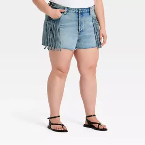 Women's High-Rise Mini Cut-Off Fringe Denim Shorts - Universal Thread Light Wash 17