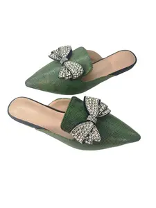 Women's Fashion Comfortable Rhinestone Butterfly Flat Shoes, Textile Upper, Pointed Toe Slip-Ons, Medium Width, Size 41-43