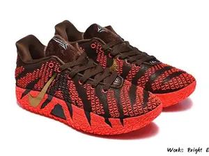 Dynamic Brown and Red Low-Top Basketball Sneakers with Textured Overlay and ZoomX Cushioning