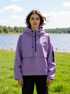 Women's Waterproof Hoodie Jacket with Kangaroo Pocket, Adjustable Waist and Long Sleeves, Outdoor Sports Wear, Waterproof Outerwear