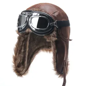 All-Weather Winter Ushanka Hats - Extreme Windproof Faux Leather Hat with Goggles, Full Face Protection for Snowboarding, Motorcycle Riding