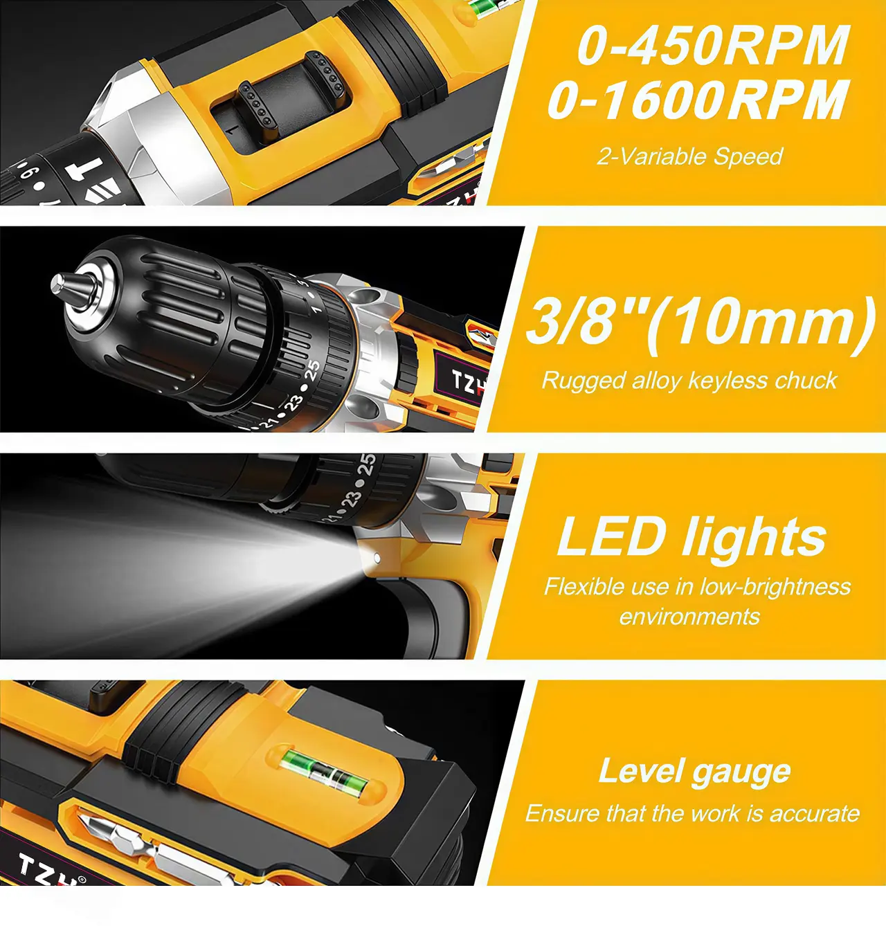 TZH Cordless Drill Tool Set 36V Electric Power Drill with 2.0Ah Lithium-ion Battery Charger USB Type-C Rechargeable Portable All-in-One DIY Home Toolbox Kit TZH Cordless Drill Tool Set 36V Electric Power Drill with 2.0Ah Lithium-ion Battery Charger USB Type-C Rechargeable Portable All-in-One DIY Home Toolbox Kit
