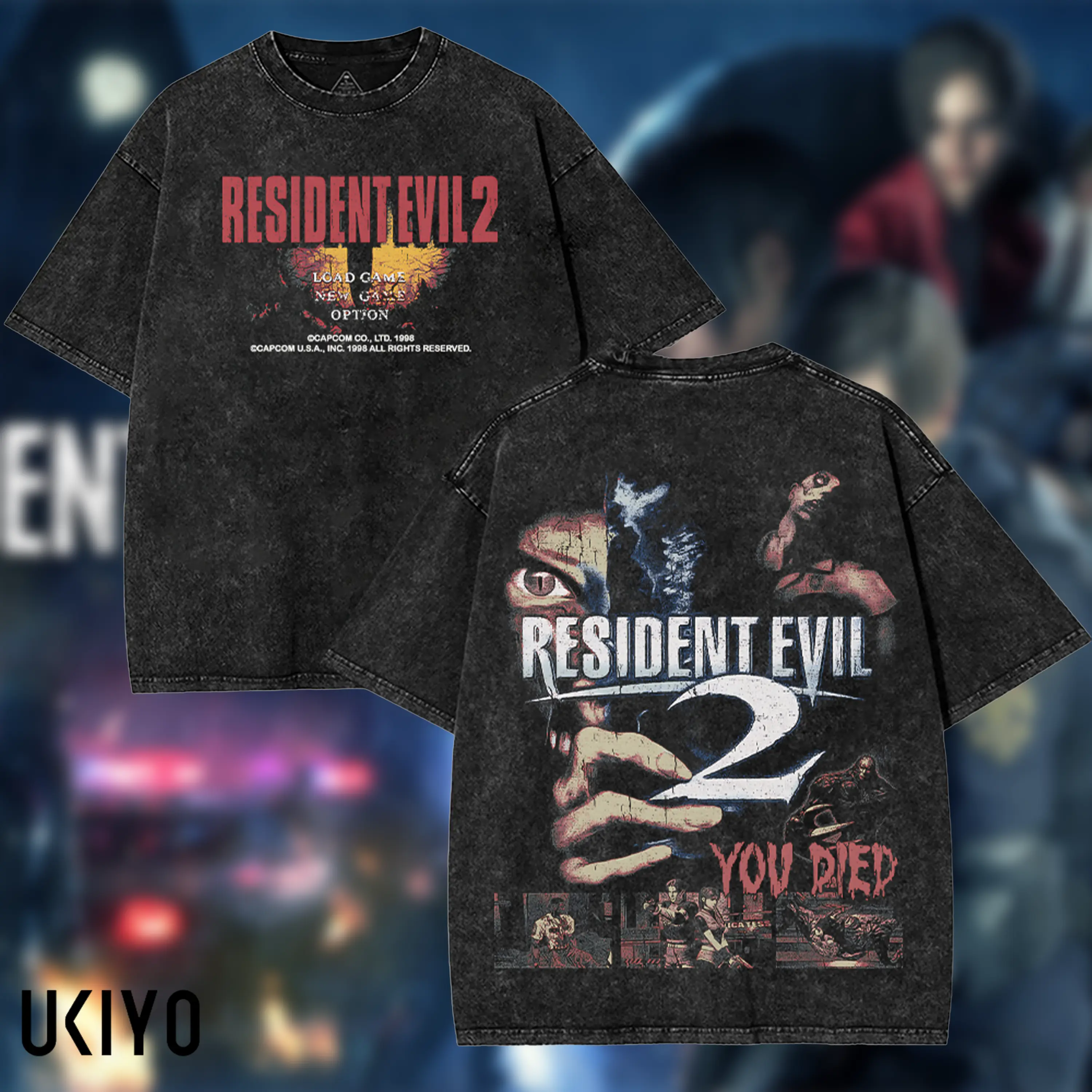 Resident Evil 2 acid wash oversized tee Features iconic "You Died" double-sided print, soft vintage cotton t-shirt, perfect unisex horror gamer gift