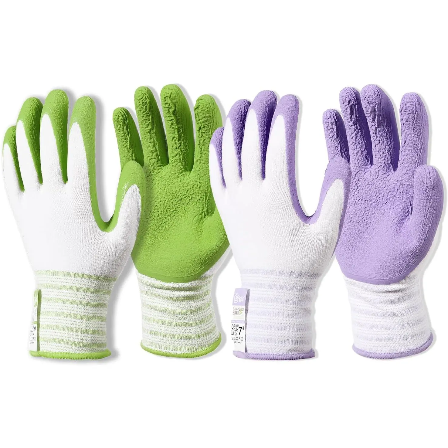 Women's Bamboo Fiber Gardening Gloves (2 Pairs, Large, Green & Purple) - Breathable Rubber Coated, Safety Nitrile, for DIY, Home Improvement, Agriculture, All Seasons Outdoor Work