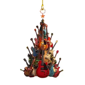 Christmas Acrylic Guitar Ornament, Holiday Christmas Tree Electric Bass Guitar Decor, Creative Hanging Decoration, Model Xinghao, Decorative Ornament