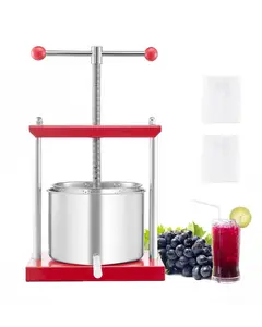 Sturdy Stainless Steel Fruit Wine Press, Manual Lever-Actuated Press for Home Winemaking, 1.6 Gallon (6 Liter) Capacity, Ideal For Juicing Grapes, Apples, Pears, Berries, Small Batches, Easy To Use, Durable Kitchen Tool