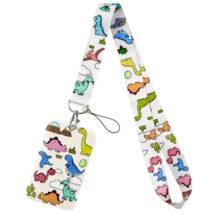 Colorful Cartoon Dinosaur Pattern Lanyard Keychain Students ID Credit Card Cover Pass Mobile Phone Charm Gym Neck Straps Badge Holder Key Holder Accessories