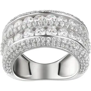 2 Rows Round Cut Shiny Full Diamond Ring Cubic Zirconia Cocktail Rings CZ Diamond Ring Eternity Engagement Wedding Band Ring for Women