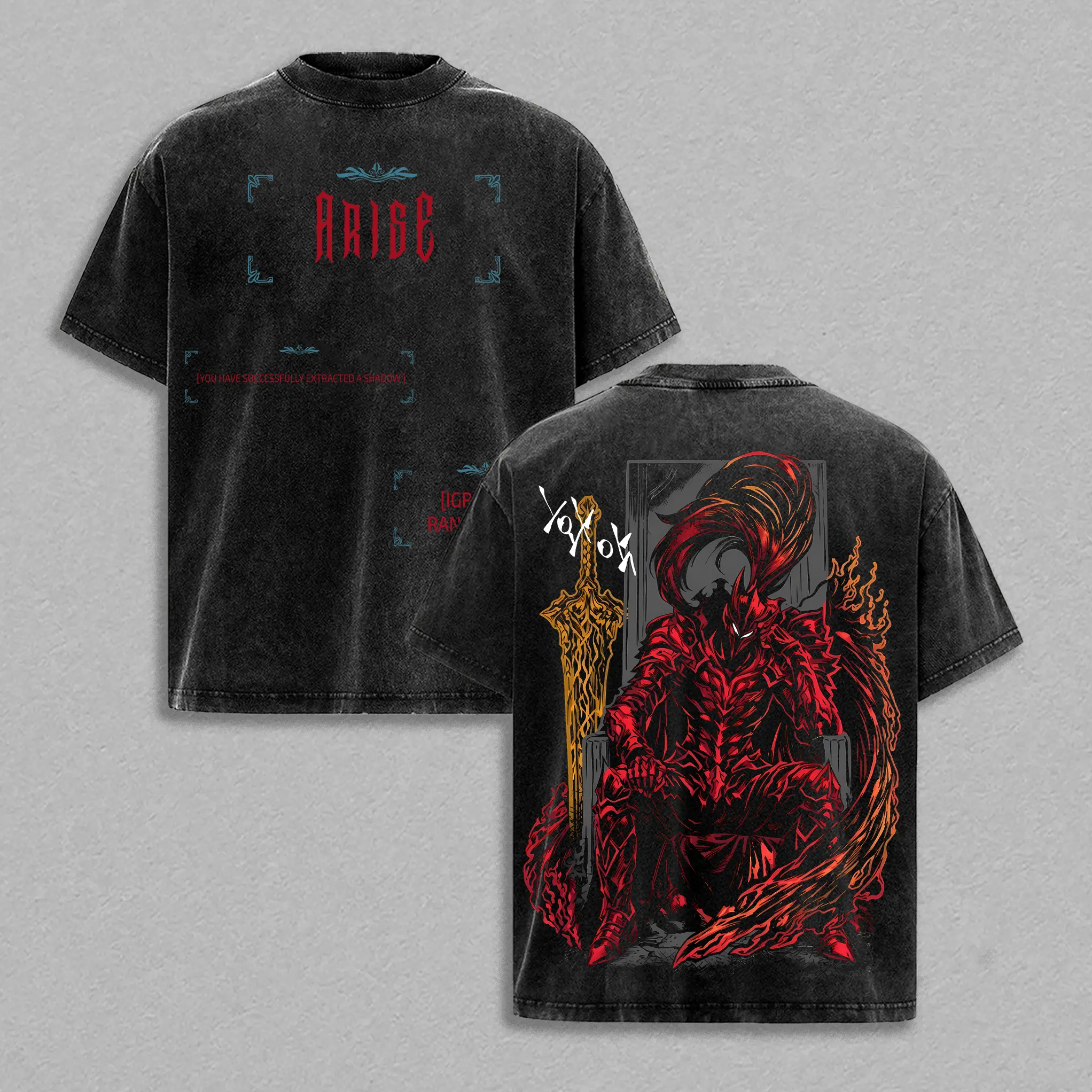 Igris Arise Shadow Monarch Shirt | Solo Leveling Anime Vintage Clothing Washed Oversized Tee | Sung Jin Woo Dark Power Awakening Shadow Army System Graphic Print Back Streetwear Top