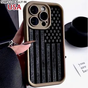 Silvery and Black National Flag Pattern Case for iPhone 16 15 14 Pro Max 13 12 11 XR XS Plus E Shockproof Non Slip Military-Grade Protection Silicone Smartphone Cover Gift For Girls and Women