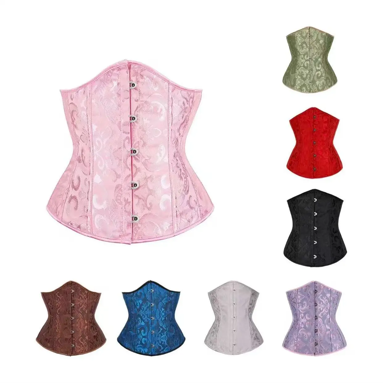 Women's Vintage Underbust Corset, Elegant Floral Jacquard Bustier with Lace-Up Back, Soft Waist Cincher for Halloween & Bridal Wear