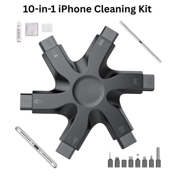 10-in-1 iPhone Cleaning Kit – Phone Port Cleaner with Cleaning Putty for AirPods & iPhone Pro Max, Charging Port, Lightning Connector, Speaker & Cable Repair Restore Tool