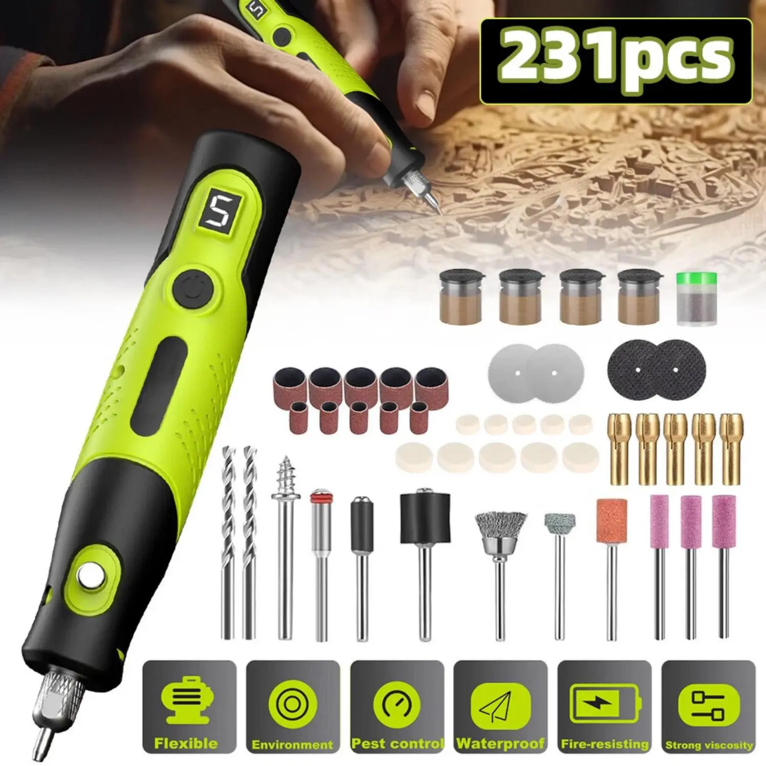231pcs Small Grinder Pen Kit Set Rechargeable Cordless Mini Rotary Tool Kits 5-Speeds