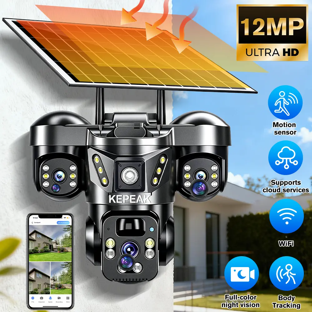 KEPEAK 12MP Ultra HD Solar Powered Security Camera with Motion Sensor Full-color Night Vision & Body Tracking for Home Safety