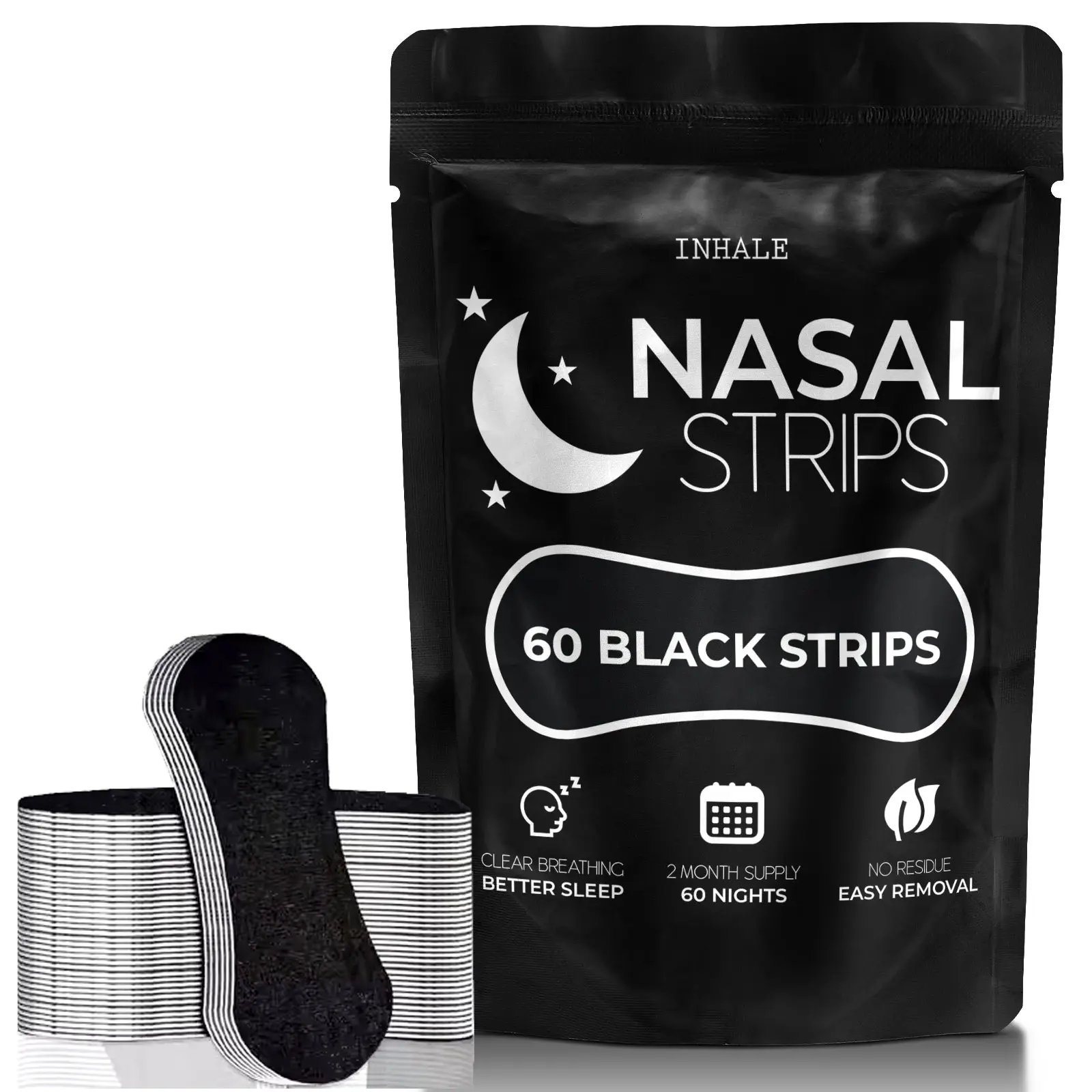 Inhale Premium Nasal Strips for Snoring & Better Breathing, 60 Count Nose Strips, Instant Congestion Relief, Opens Nasal Passages, Sleep Support for Allergies & Deviated Septum