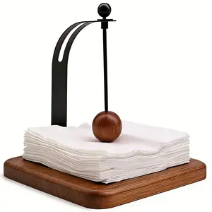 [Elegant Napkin Holder] 1pc Elegant Metal Napkin Holder with Spherical Knob |   Sleek Black End, Ideal for Dining Table, Bedside Table, Living Room, Hotel, And Coffee Shop Decor