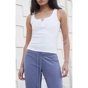 John Galt Women's White Beyonca Button Tank Top