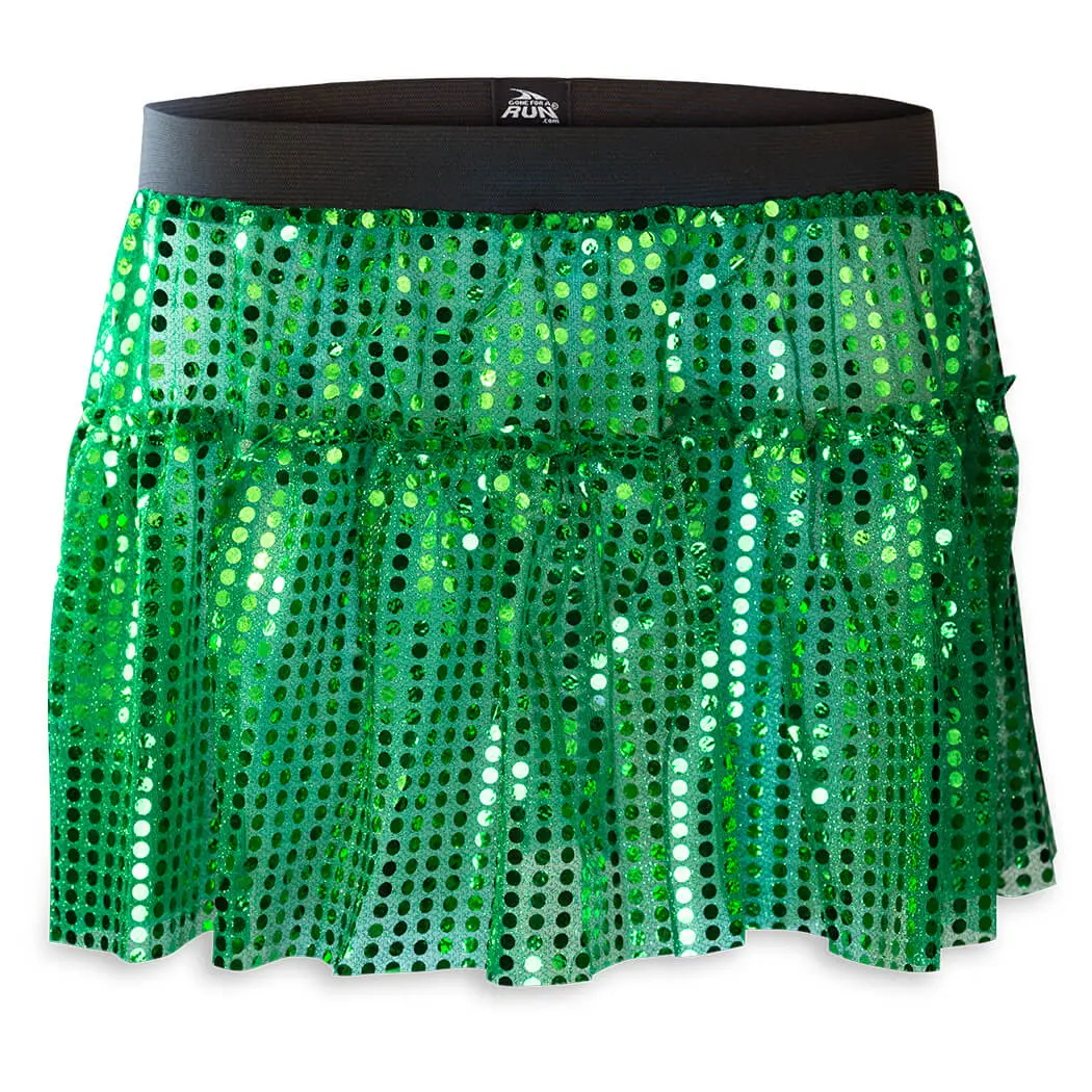 Female Dance Running Skirt - Green, Glitter Sequined, Sports & Outdoor Dancewear, Female Dance Skirt