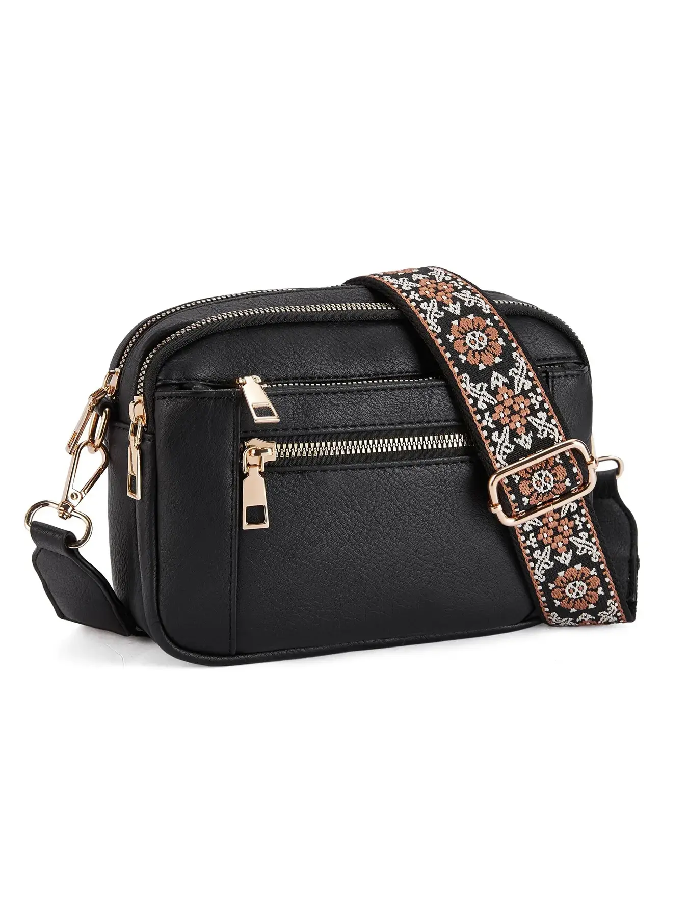 Triple Zip Small Crossbody Bag for women,Wide Strap Cell Phone Purse Shoulder Handbag Wallet with Credit Card Slots Adjustable Strap Bag Fashionable Daily Casual Trendy Purses Crossbody Bags