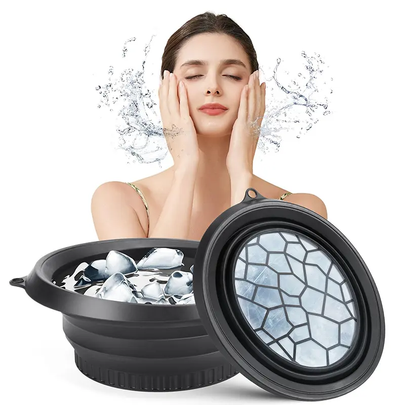 Face Bowl for Ice With Built-in Ice Tray Collapsible Silicone Facial Face Ice Bath Bowl Small Reusable Cold Plunge Basin is Portable,Perfect for Home, Bathroom Use,Camping,Travel Cold Bath Spa Relaxation Tool