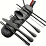7-Piece Stainless Steel Portable Utensils Set, Travel Camping Cutlery with Knife, Fork, Spoon, Chopsticks, Cleaning Brush, Straws and Portable Case, Home & Festive Party Supplies Flatware, Eight Pieces summerwins pan pots and pans set,sohochic,familyfun