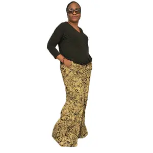 Wild Leaf Ankara Palazzo Pants Wide Leg Women's Trousers in Gold and Black Print Fashionable and Stylish Design