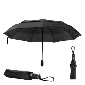 Travel Umbrella, 42-in Automatic Open-Close Portable Compact Umbrella with Flexible Fiberglass Ribs, Lightweight Durable Windproof Rainproof Sun-Blocking Canopy, Aluminium Cover (Black)