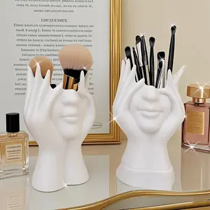 PrimPick 1/2pcs cute and creative facial makeup bucket, Beauty Organizer, storage tool for makeup brushes, desktop installation, lightweight, bathroom accessory, resin material, anti-drop plate