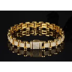 10mm Cuban Link Moissanite Watch Bracelet - 925 Sterling Silver 18K Gold Plated