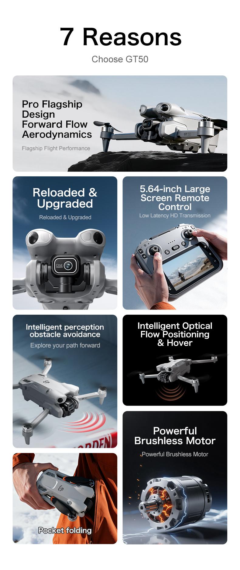 Drone MAX Upgraded 8K Dual-Camera Drone with Obstacle Avoidance, Brushless Motor, Dual Batteries, 5.6" HD Screen Remote, Foldable Design, Night Flight Ready for Adults & Beginners