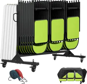 Heavy Duty Folding Chair Rack with Cover – Adjustable Storage Dolly Cart – Locking PVC Wheels – 400 lbs Capacity – Holds 42 Chairs – Single Layer Design