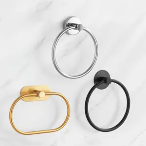 Minimalist American Style Towel Ring, No-Drill Stainless Steel Oval Round Towel Holder, Bathroom Wall Mount Sticky Towel Rack, Bathroom Organizing Accessories