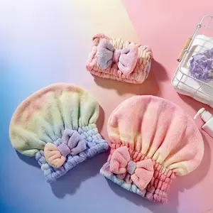 Viral Cute Hair Drying Cap – Ultra Absorbent Coral Fleece with Rainbow Bow